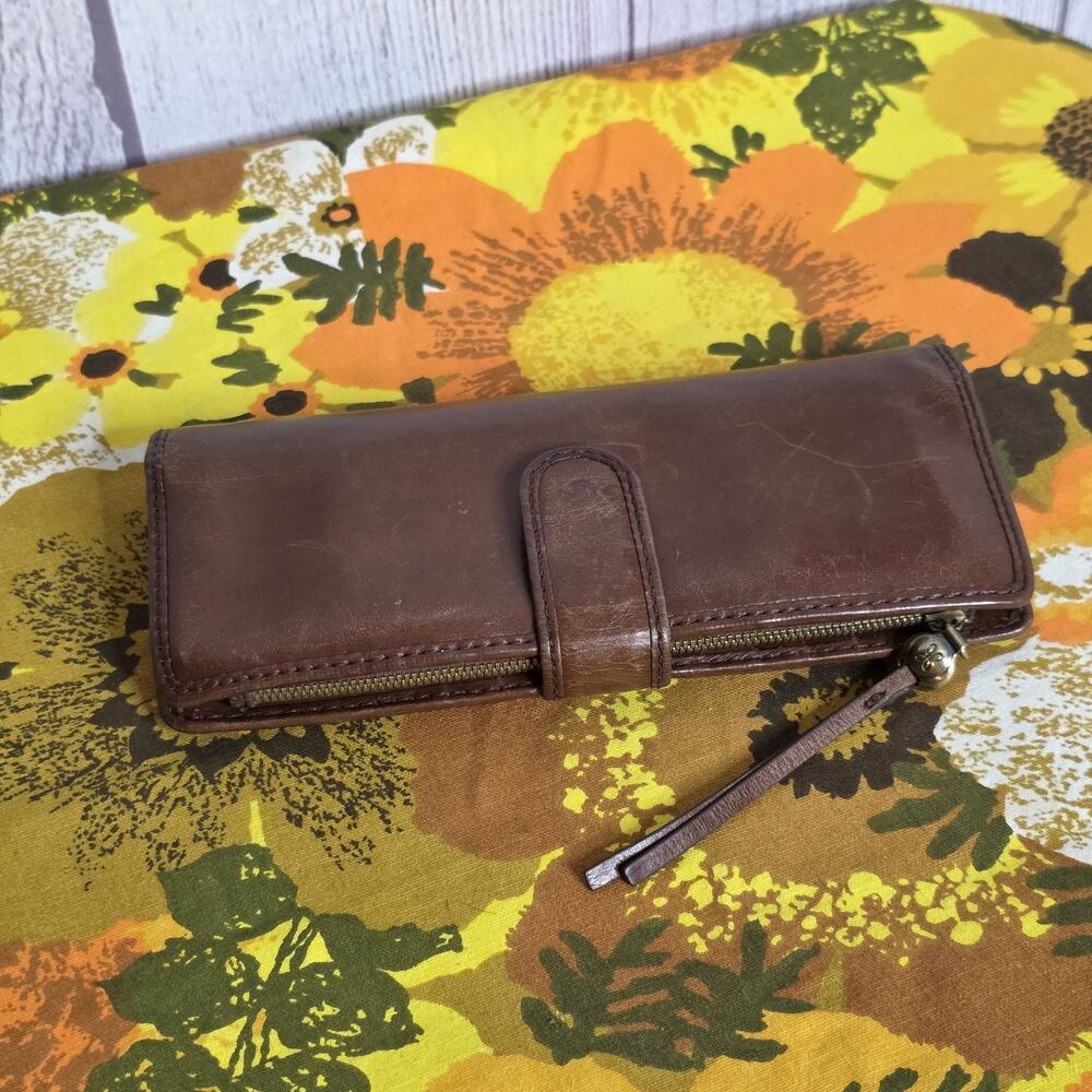 HOBO Dunn Brown Leather Continental Wallet Organizer Zip Clutch Women's
